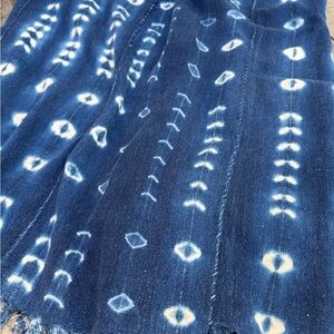Vintage African Indigo Denim Shibori Mudcloth 58” L x 43” W Textile | No. 156
